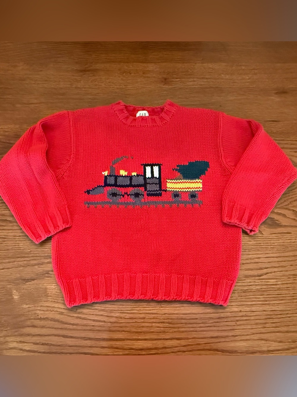 GAP Kids Boys Red Crewneck Cotton Train Sweater Small 5 6 7